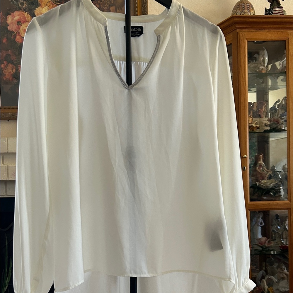 Bebe White Sheer Blouse with Keyhole Neckline